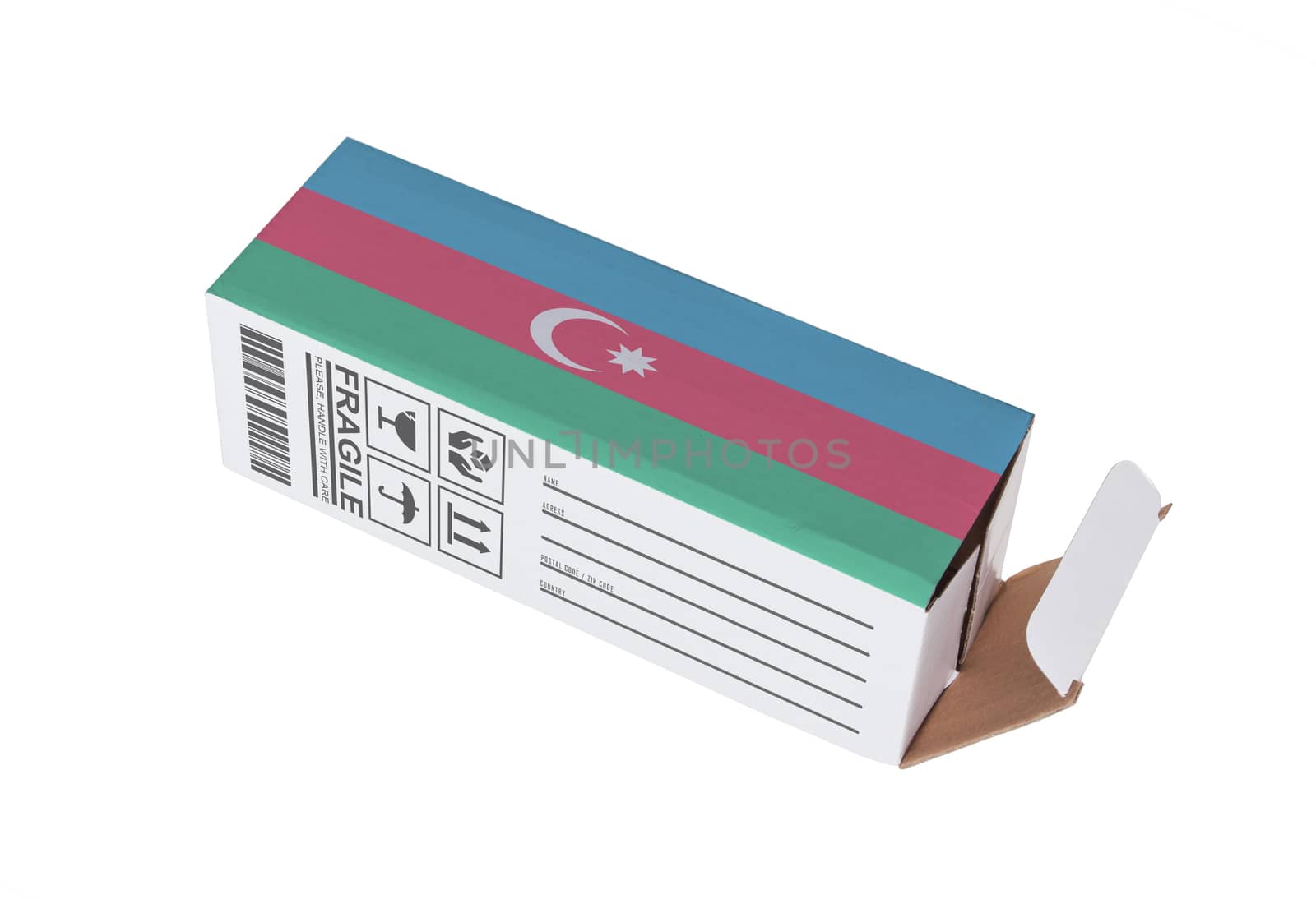 Concept of export, opened paper box - Product of Azerbaijan