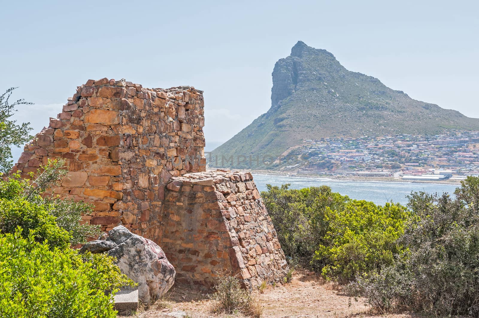 Ruins of the East Fort next to Chapmans Peak drive. Hout Bay is in the back