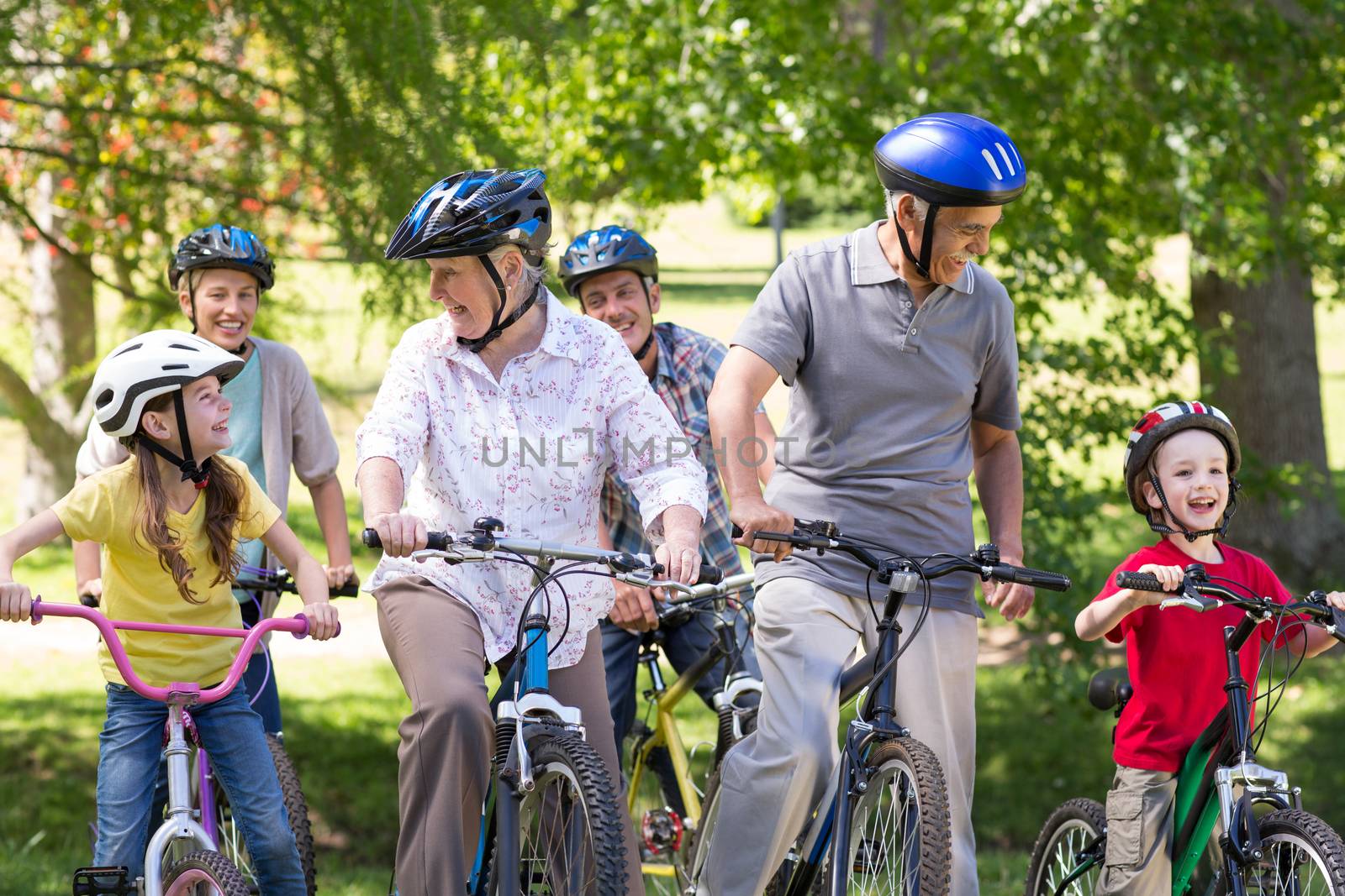 Happy family on their bike at the park  by Wavebreakmedia