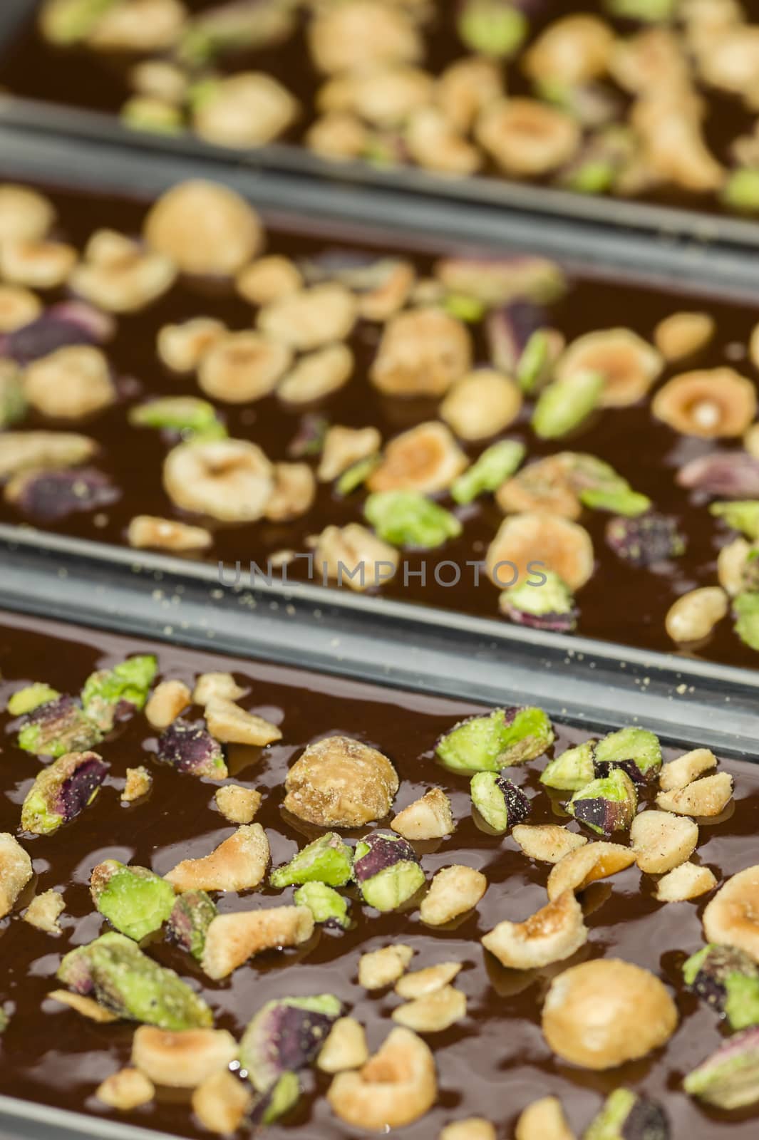 Ingredients for preparation of artisanal chocolate bar with dried fruits