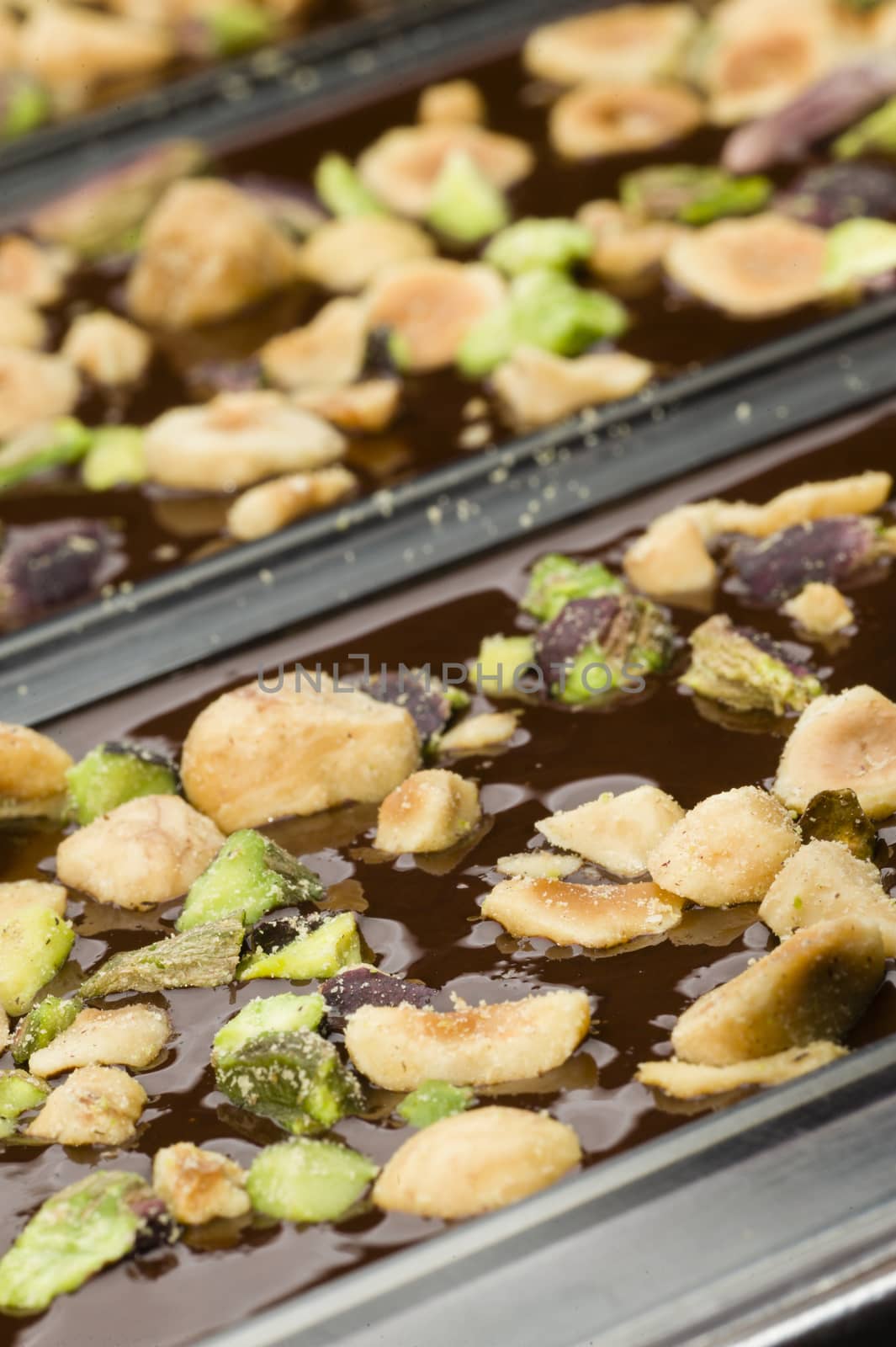 Ingredients for preparation of artisanal chocolate bar with dried fruits