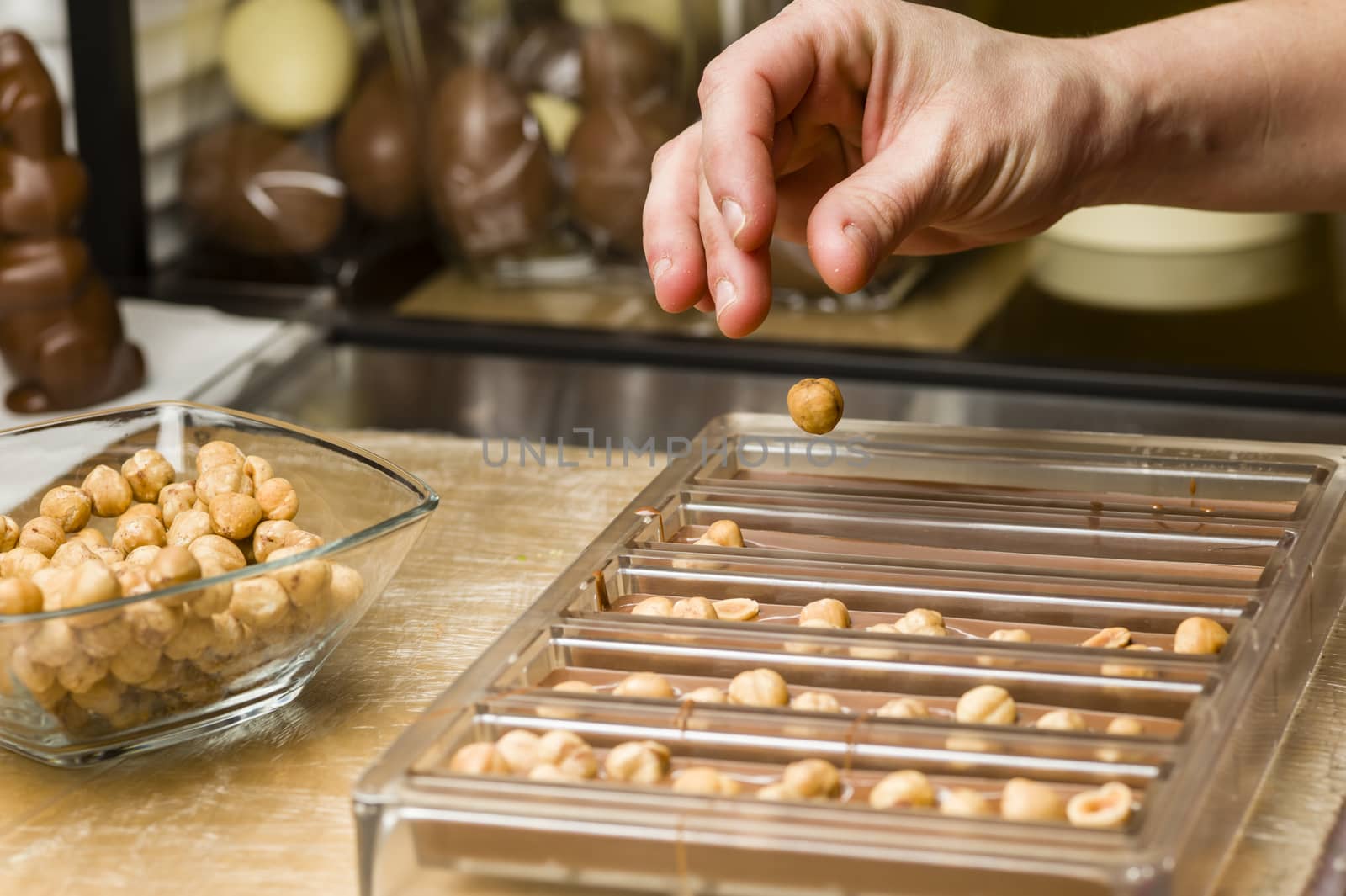Ingredients for preparation of artisanal chocolate bar with dried fruits