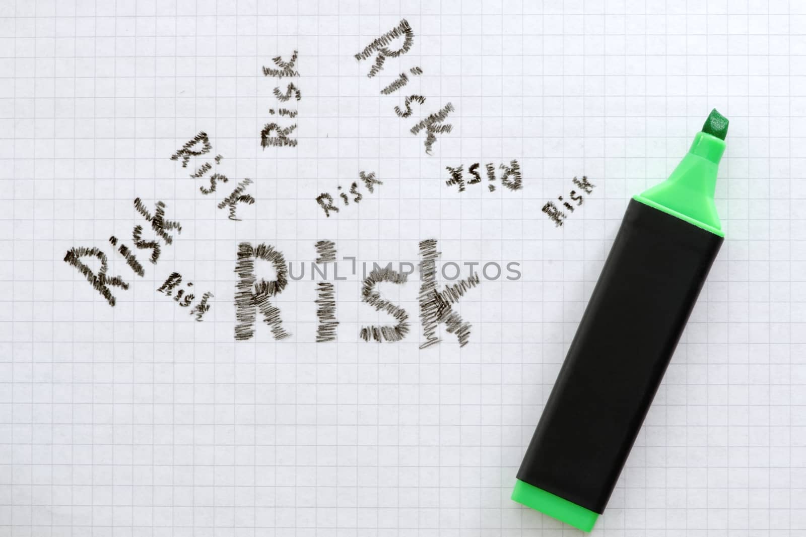 Risk business concept on white square paper and green marker.