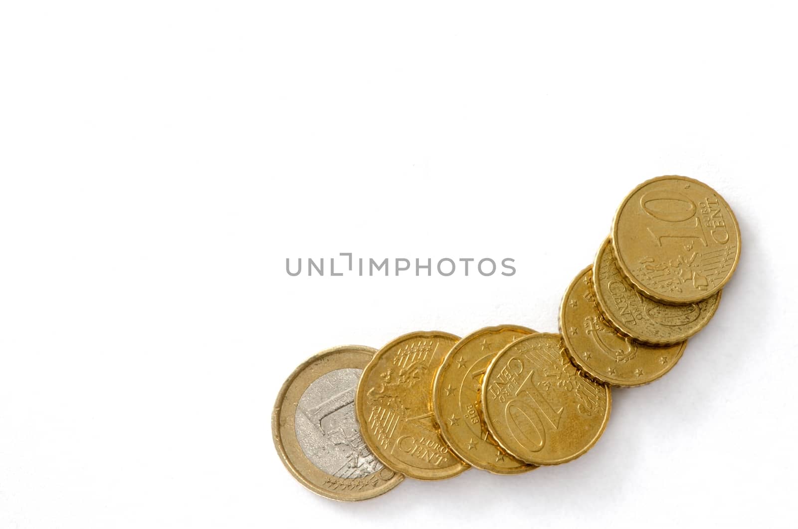 Four euro coins isolated on white background.