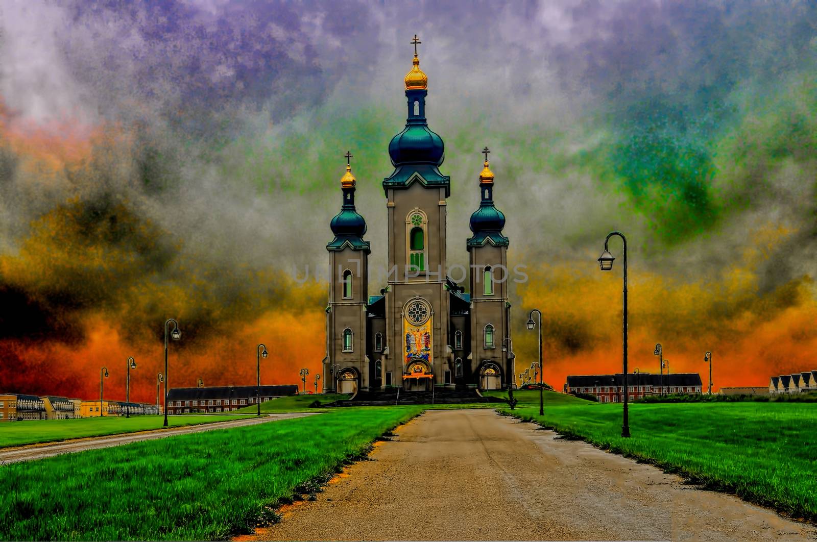 Church in sunset clouds by ben44
