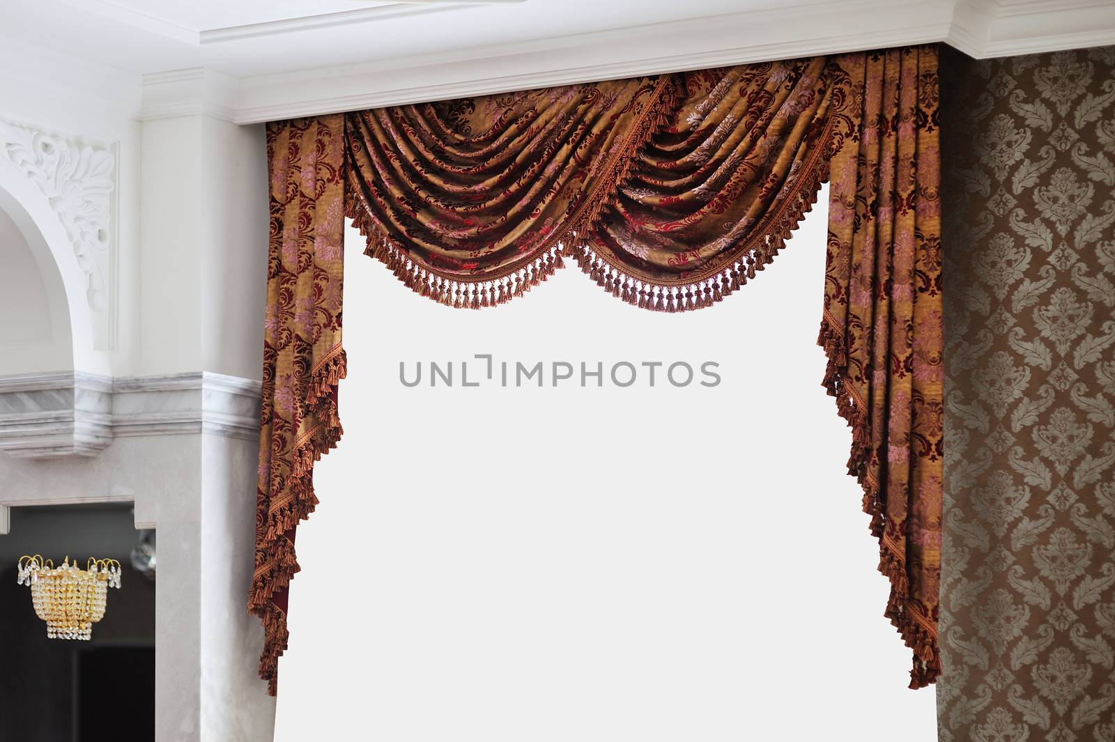 Beautiful vintage curtain in a luxurious room.