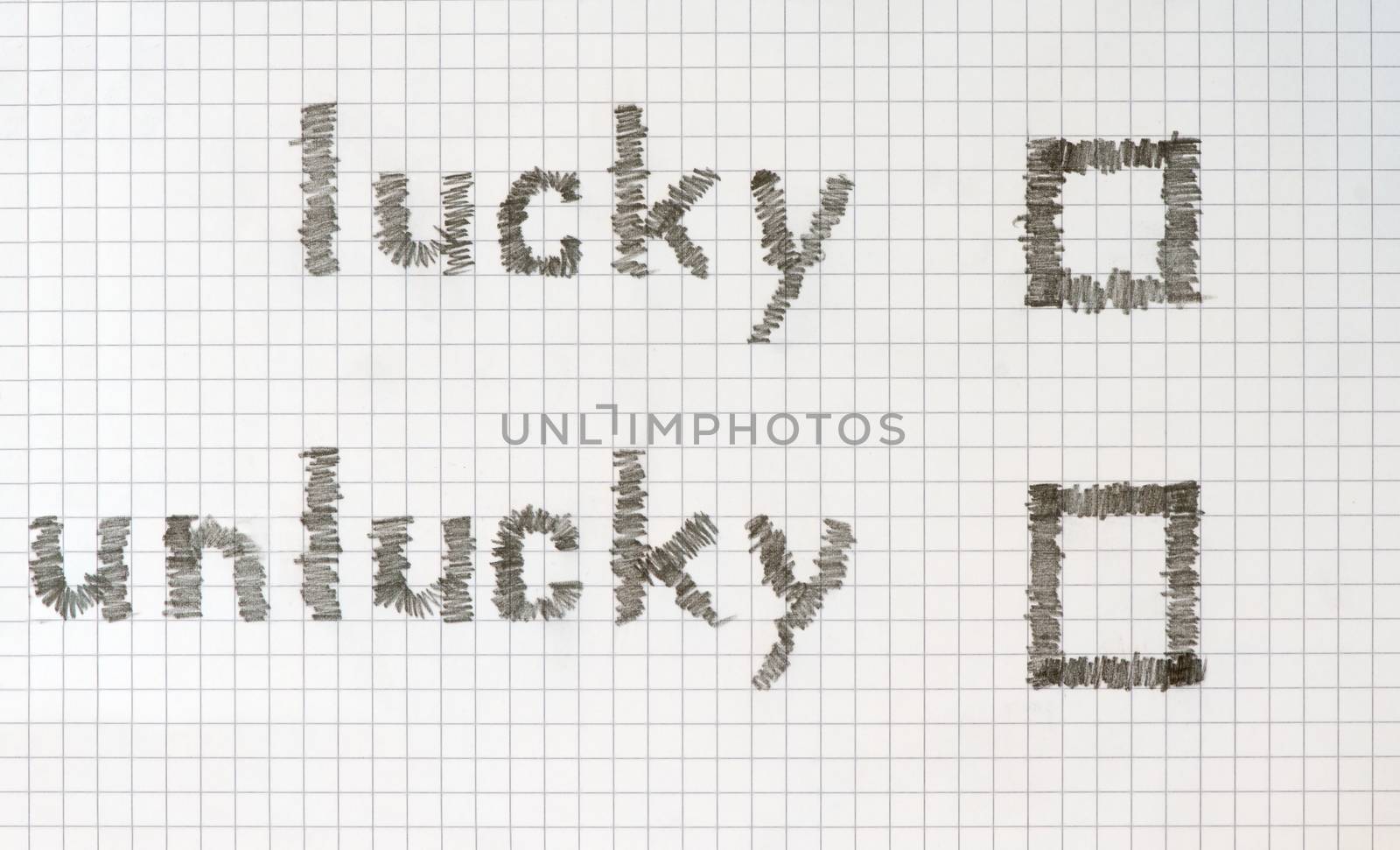 White square paper with lucky and unlucky business concept. 