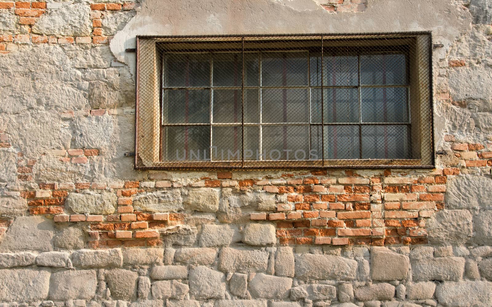 Very old downfallen brick wall of ancient building. 
