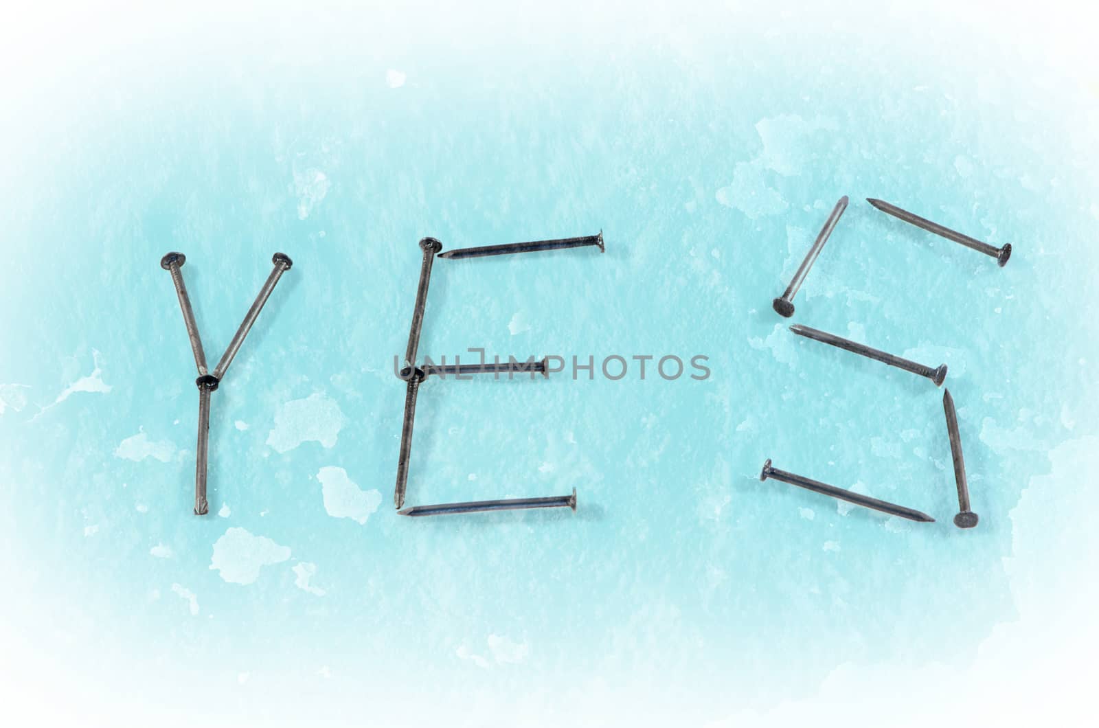 Positive answer yes word isolated on blue background. 
