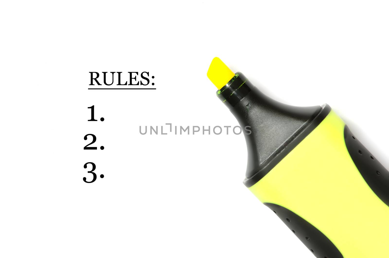 Rules list with three points and yellow marker.