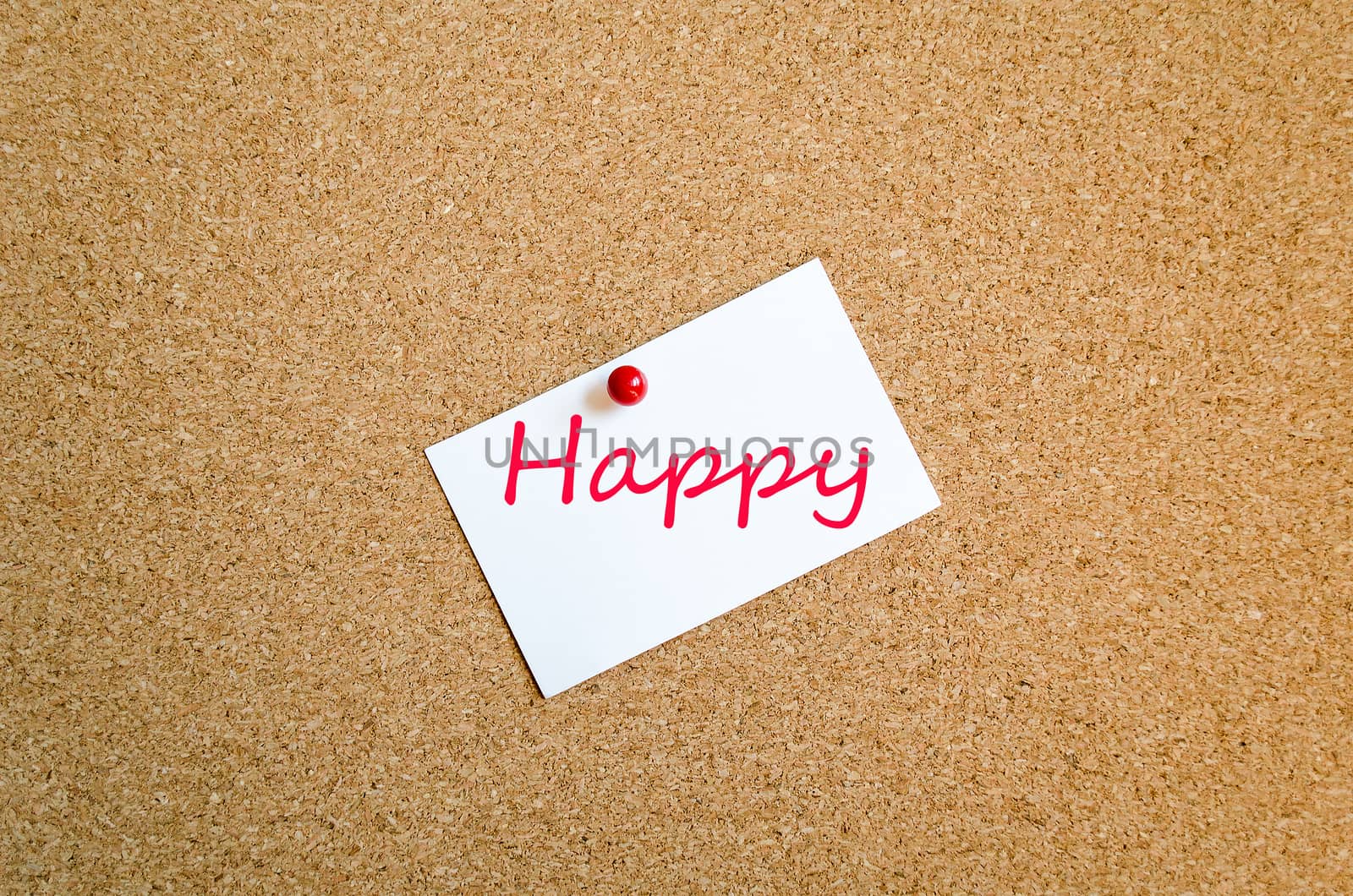 Sticky Note On Cork Board BackgroundHappy Concept