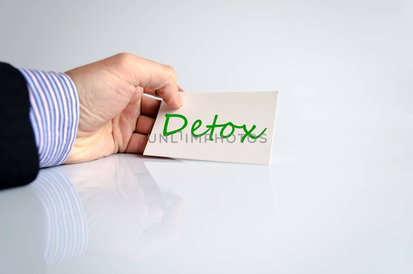 Business man hand and note detox concept
