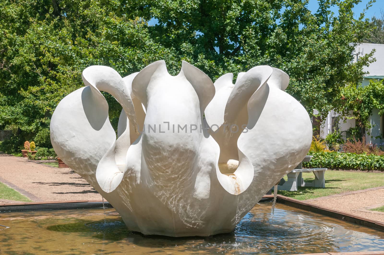 CAPE TOWN, SOUTH AFRICA - DECEMBER 15, 2014:  Sculptured water fountain on the farm Lourensford near Somerset West