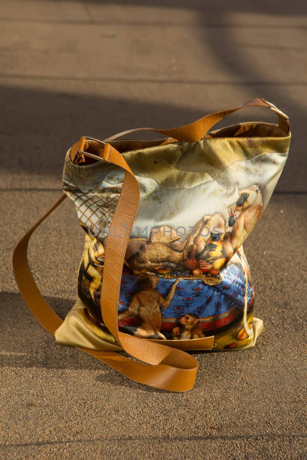 women bag with color print on street