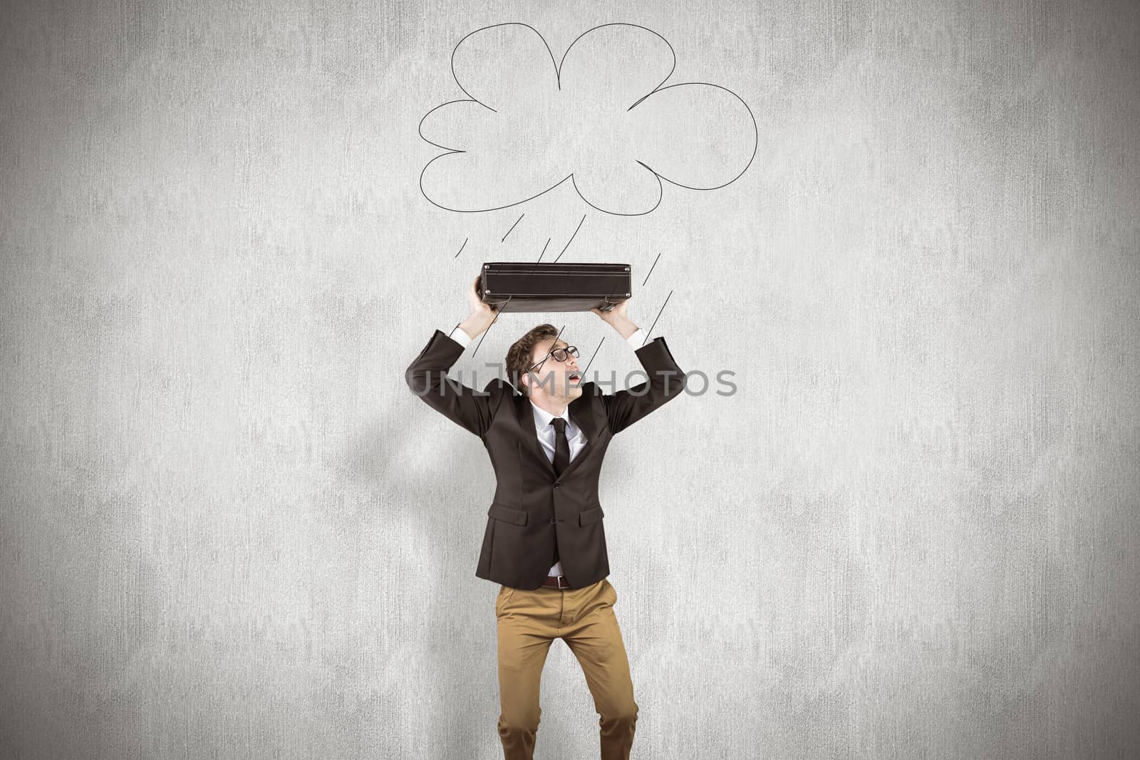 Composite image of young geeky businessman holding briefcase by Wavebreakmedia