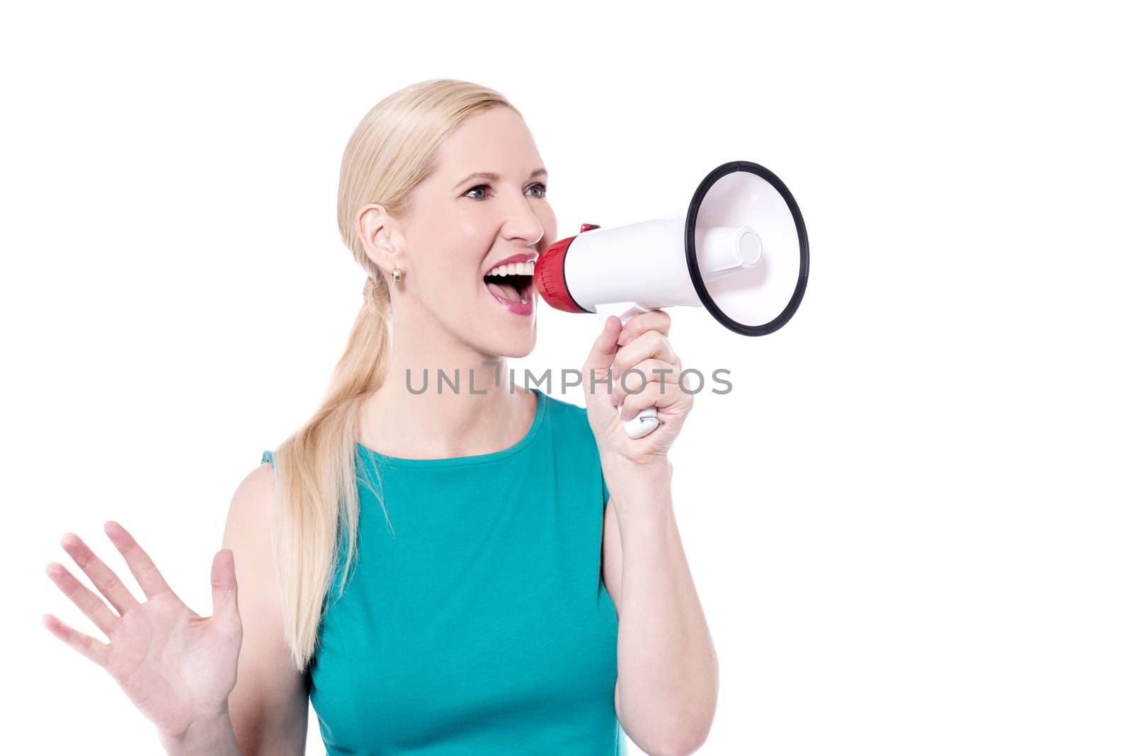 Attractive woman advertisement with megaphone