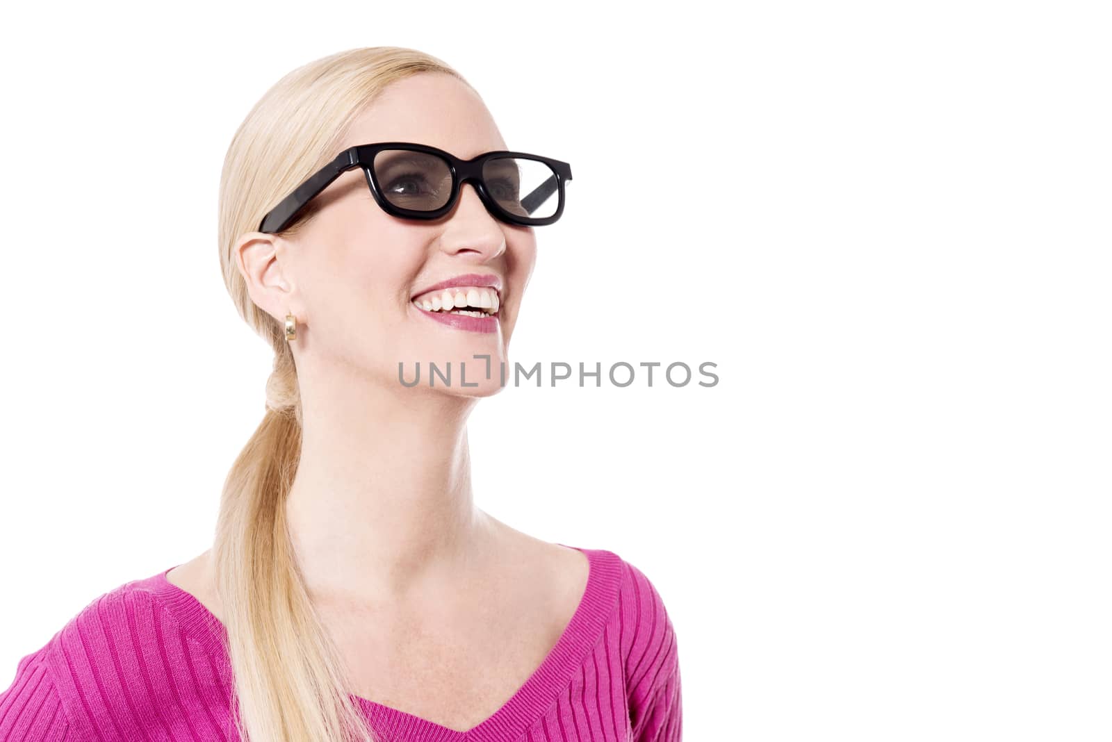Smiling woman looking at copy space