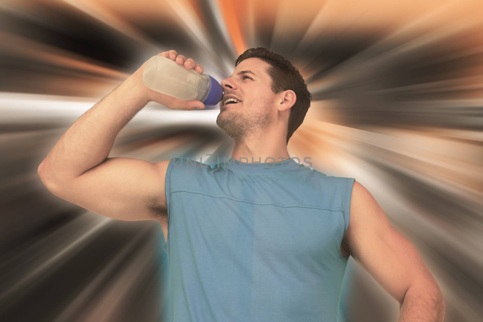 Composite image of smiling young man drinking water by Wavebreakmedia