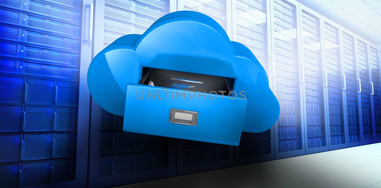 Cloud computing drawer against server room
