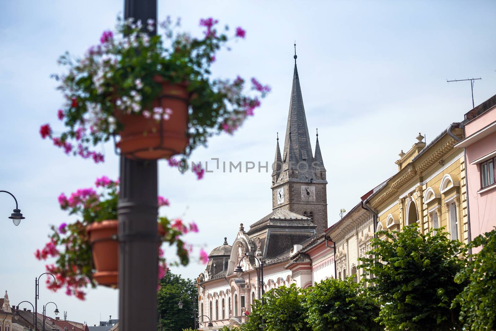 Turda, Romania - June 23, 2013: Reformed Church-Ministers tower from the Old Turda city center, Romania