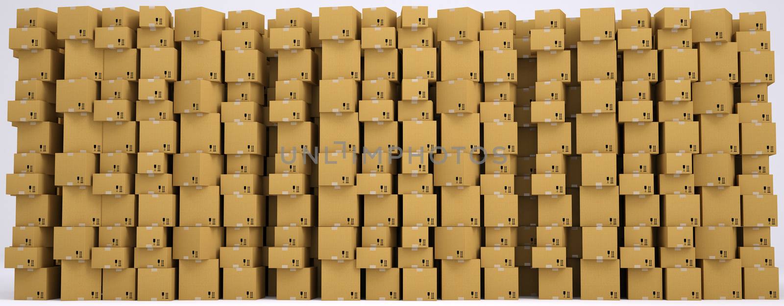 Cardboard boxes set on isolated white background