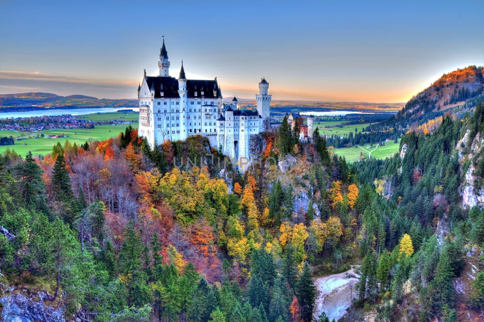 Castle of Neuschwanstein near Munich in Germany on an autumn day