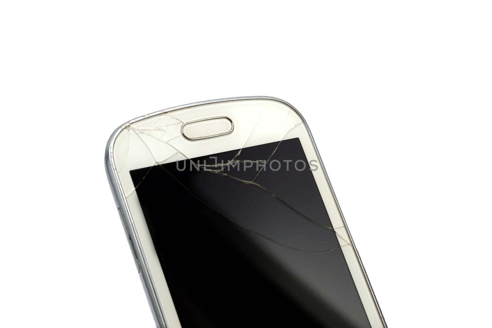 Broken smart phone isolated on white background by mranucha
