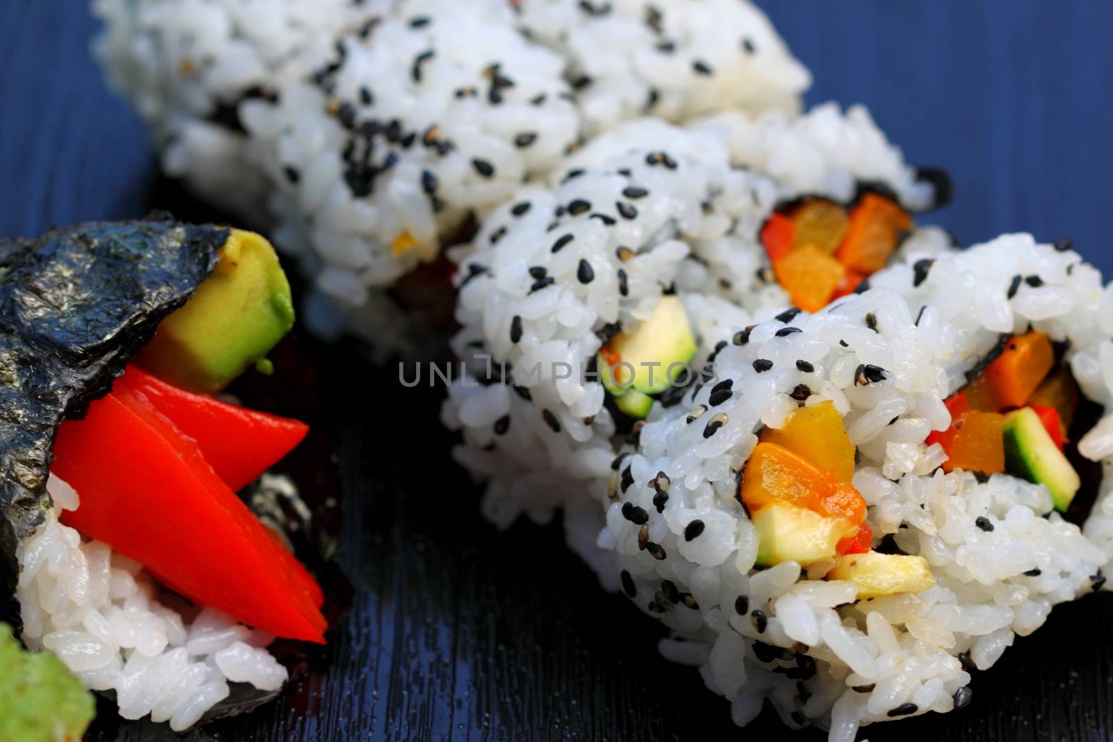 Healthy very popular Japanese food sushi california roll.