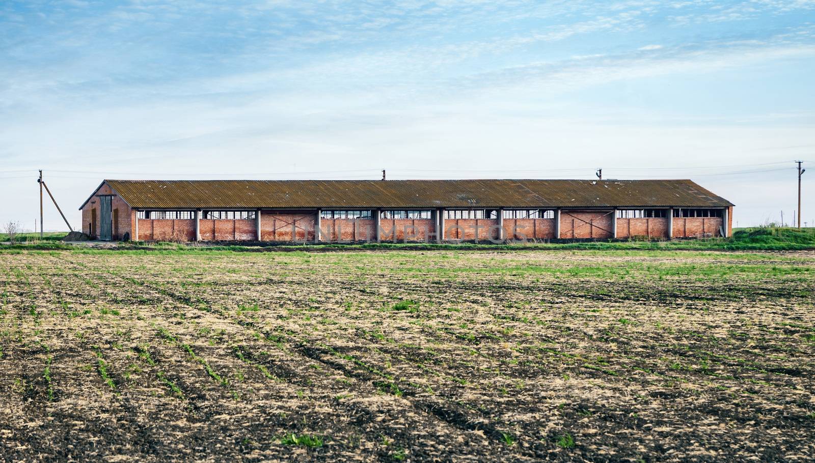 Old rustic farm on a background of blue sky