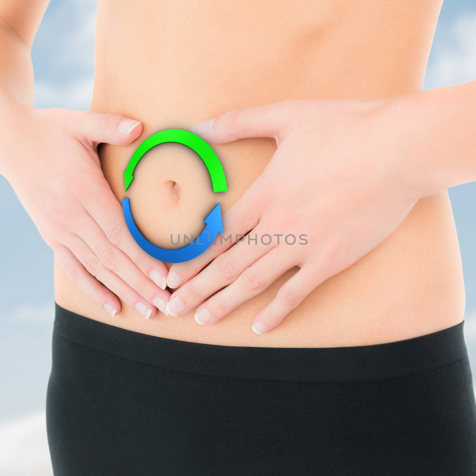 Composite image of closeup mid section of a fit woman in black shorts by Wavebreakmedia