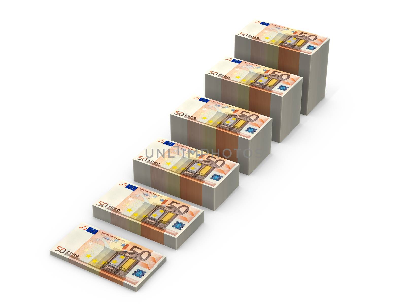 3d illustration stacks of banknotes. Expansion of deposits concept.