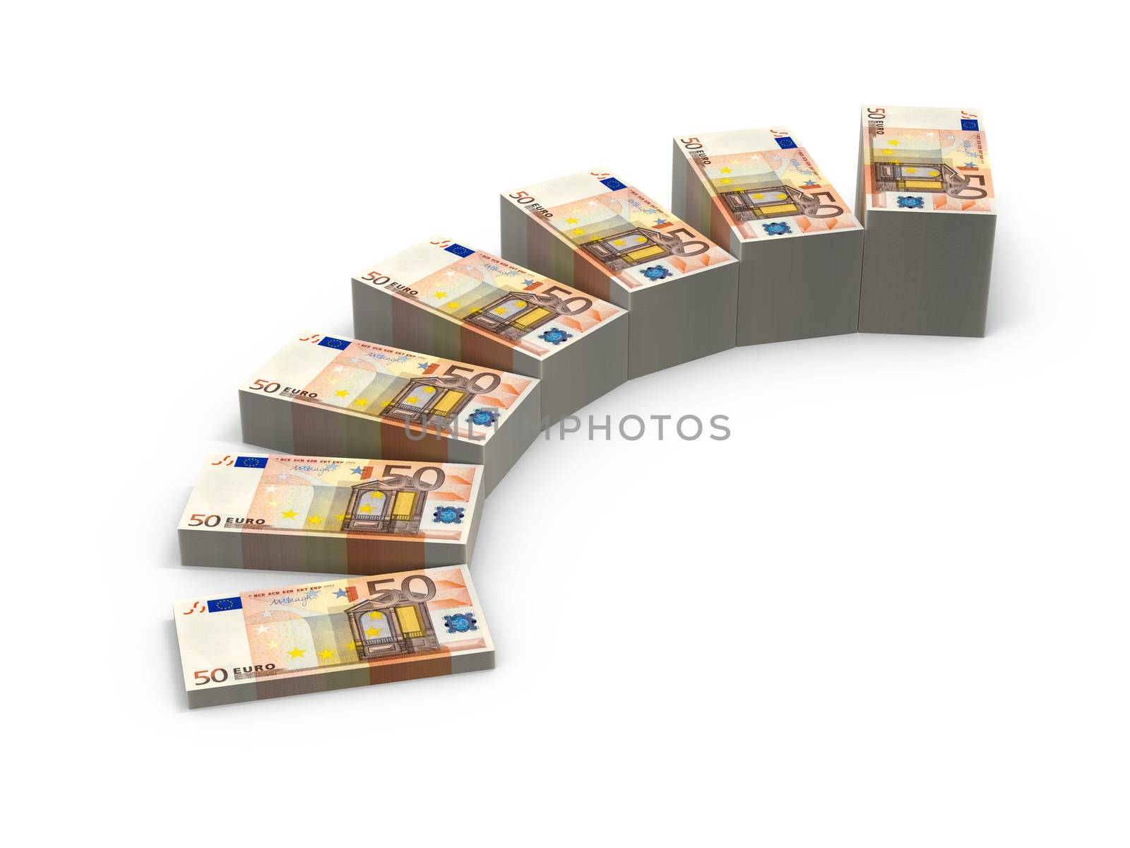 3d illustration stacks of banknotes. Expansion of deposits concept.