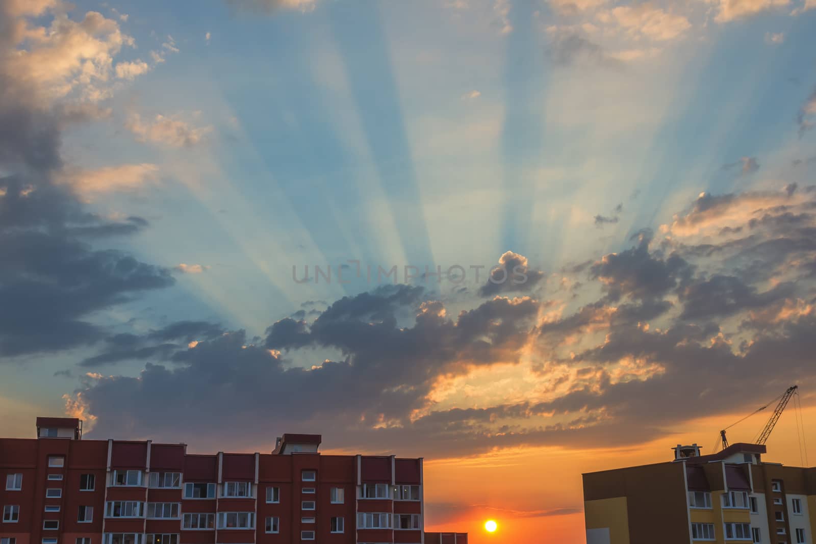Clouds on blue sky background at sunset