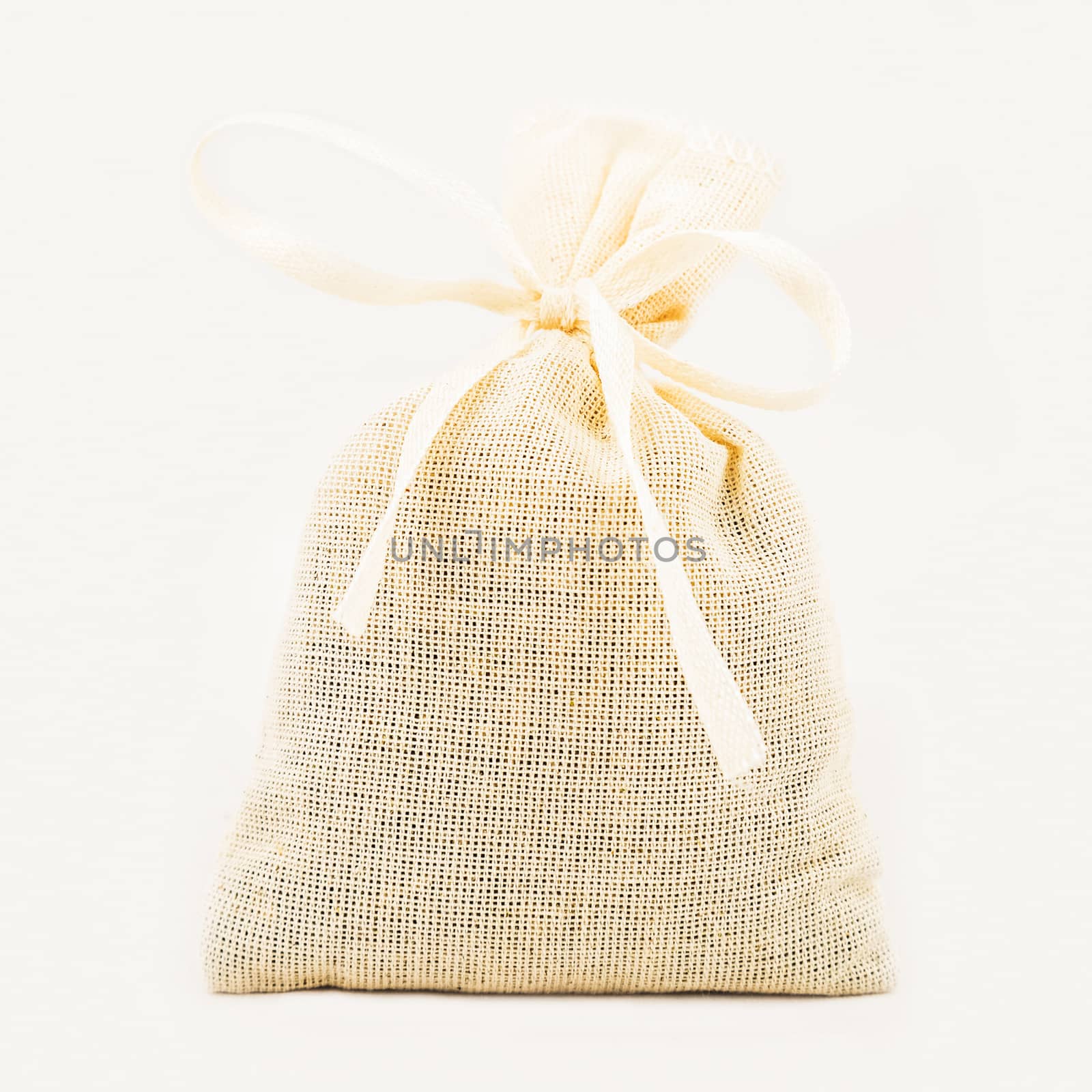 Textile sachet pouch on white background