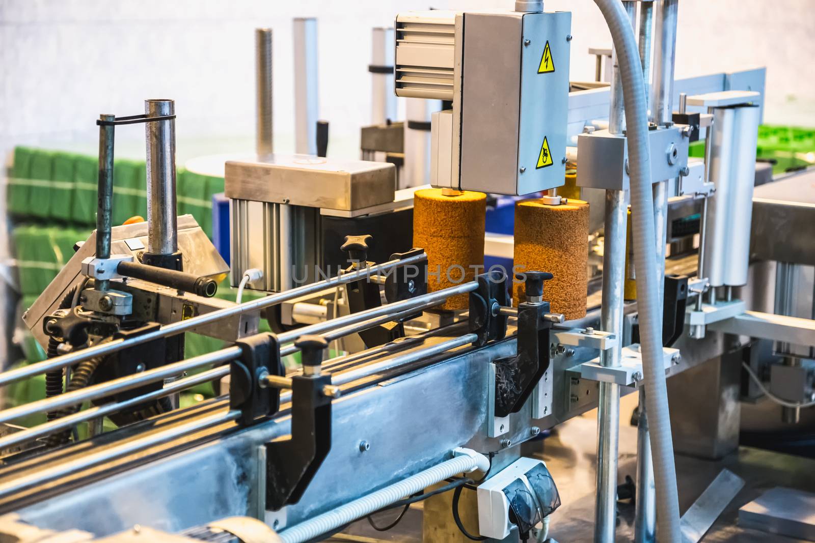 Automatic packing line of conveyor. Pharmaceutical and chemical industry. Manufacture on factory