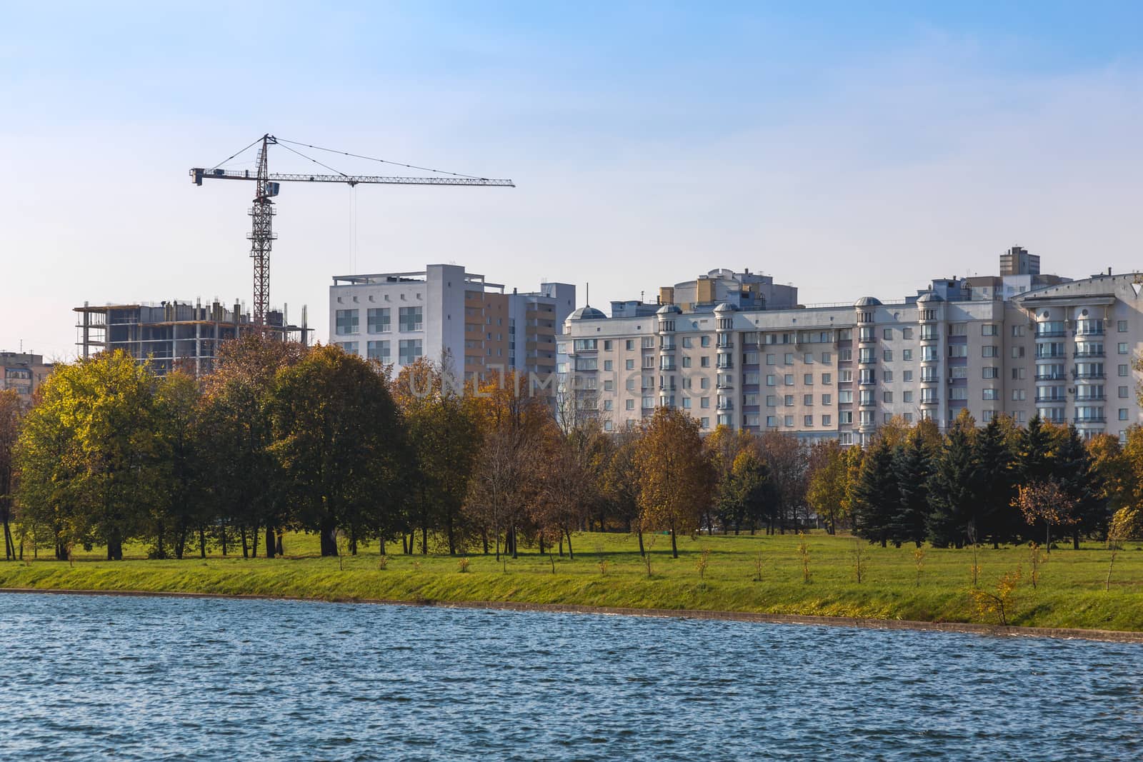 Building crane on construction of city