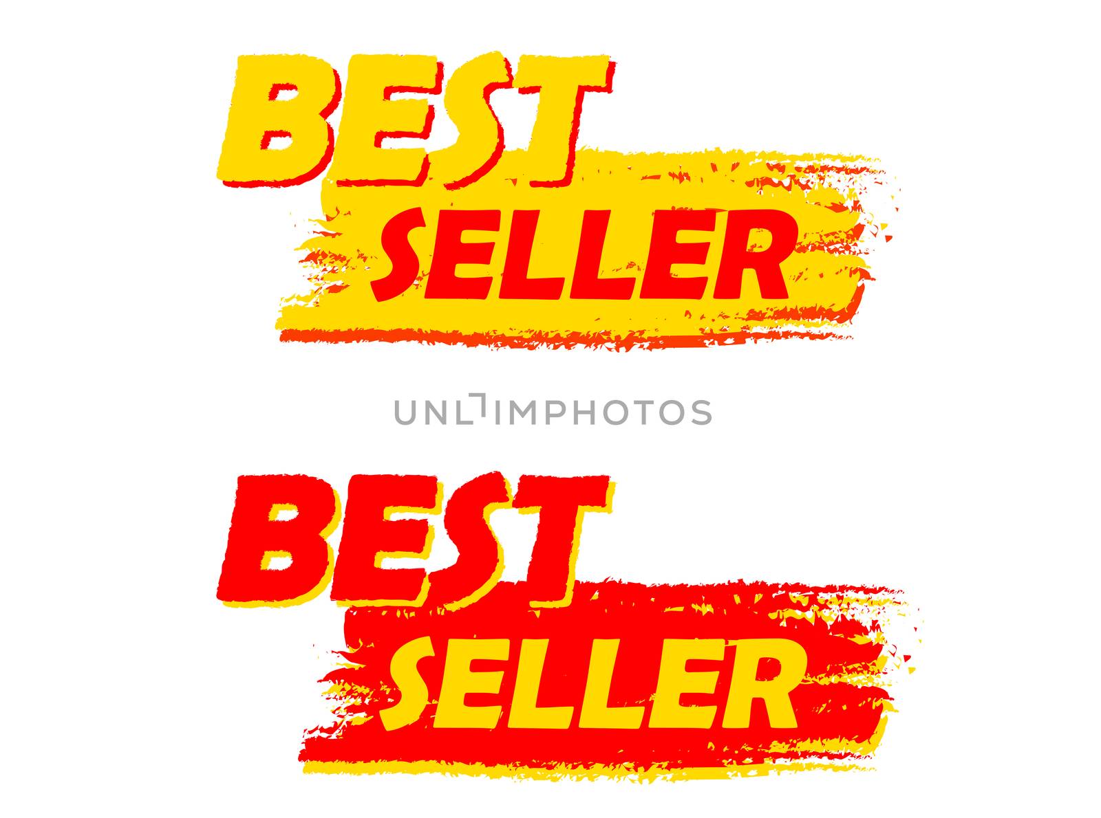best seller banners - text in yellow and red drawn labels, business shopping concept