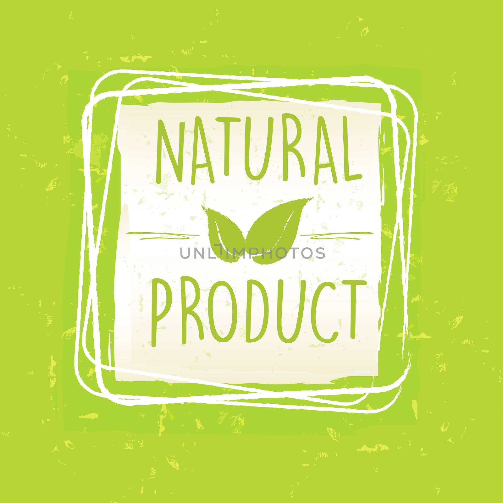 natural product with leaf sign in frame over green old paper bac by marinini