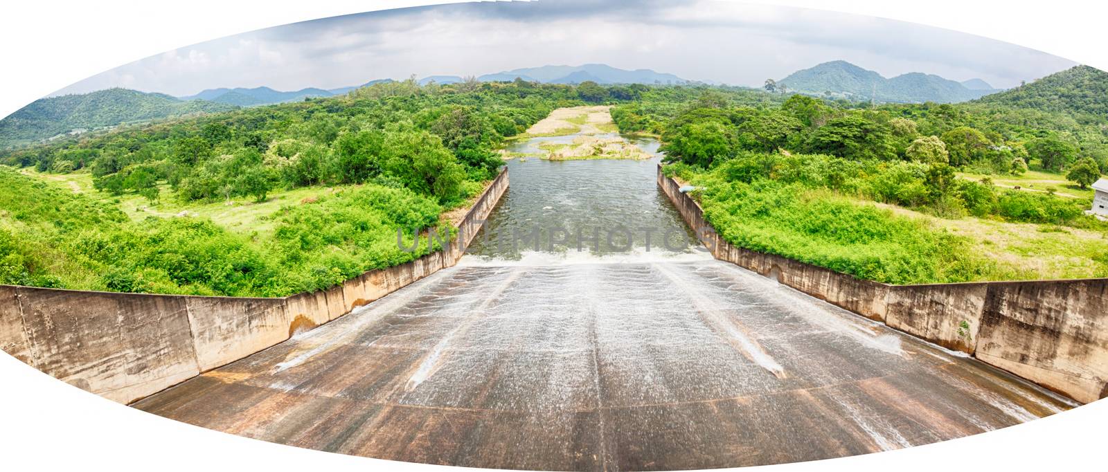 Spillway in the reservoir of Prachuapkirikhan, Thailand. The spillway of the dam