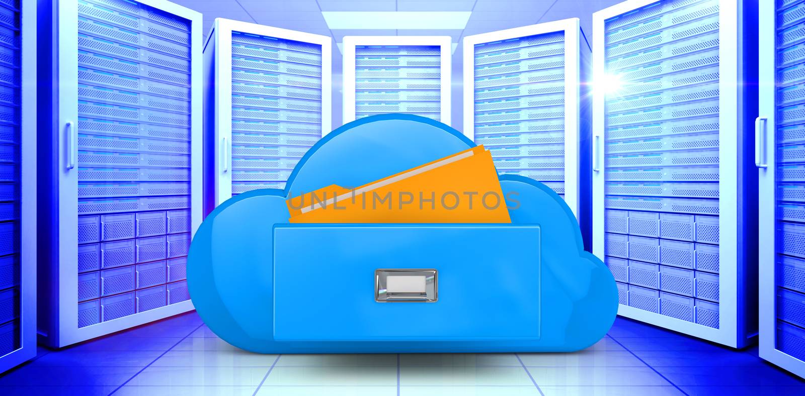 Cloud computing drawer against server room