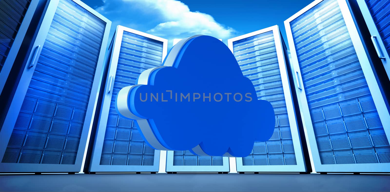 Blue cloud against bright blue sky with clouds