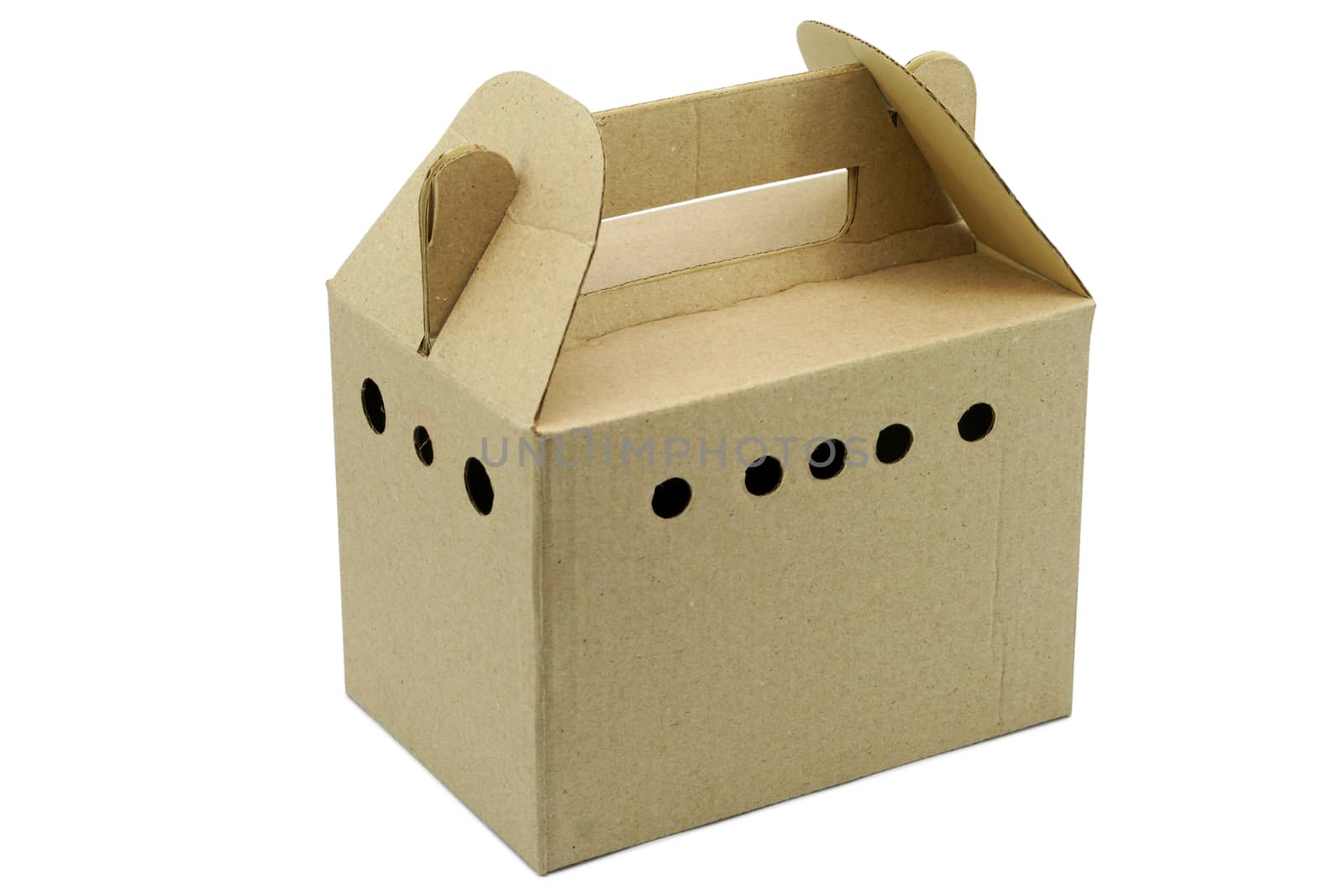 Cardboard box front side with isolated on white