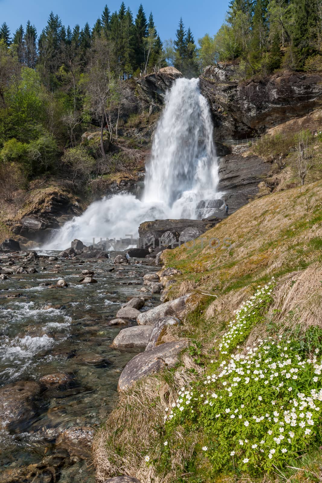 waterfall in Norway. mountain landscape in early spring