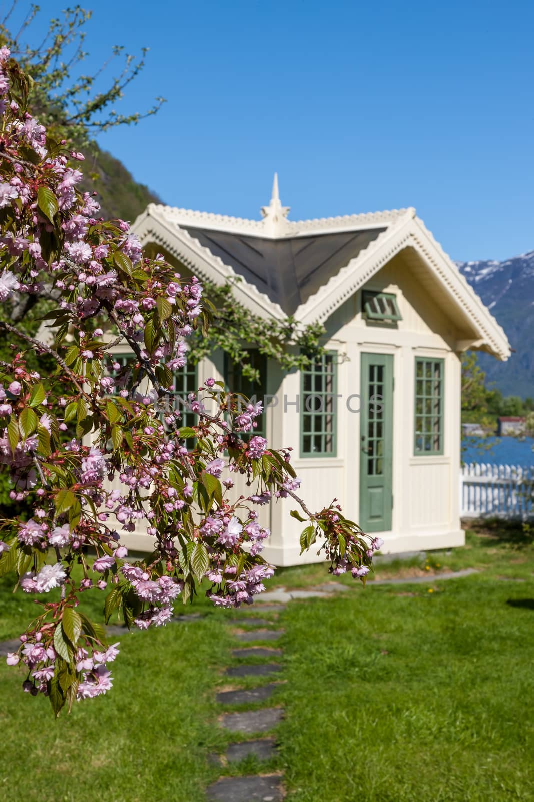 small house in the mountains. northern Norwegian fjords.