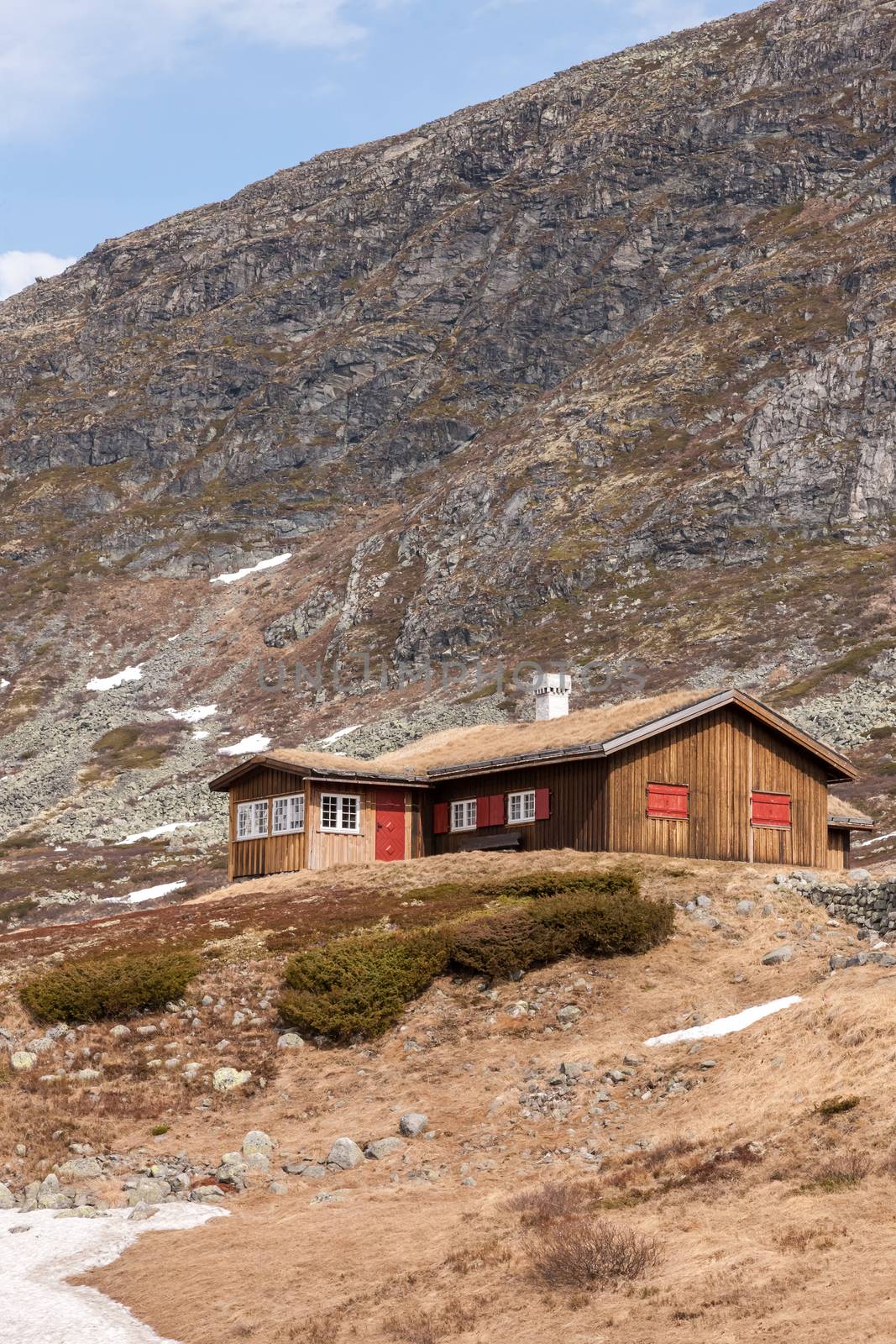 The Small Norwegian houses in Norway mountain.