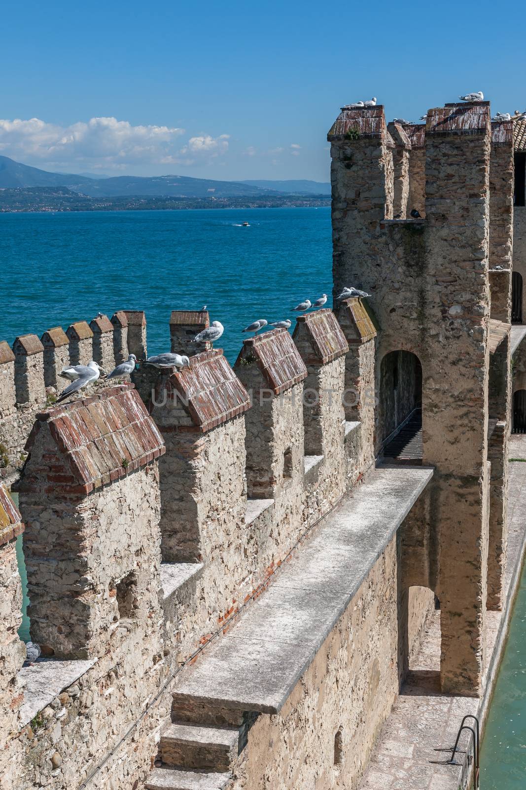 Castello Scaligero Sirmione Castle, built in XIV century, Lake Garda, Sirmione, Italy
