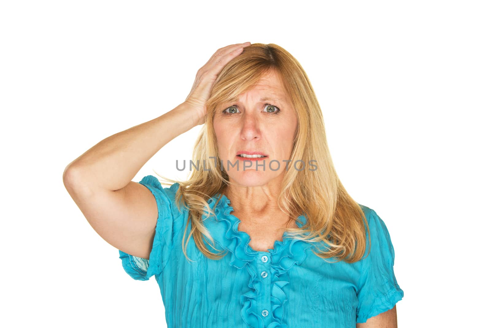 Isolated single lost female over white background