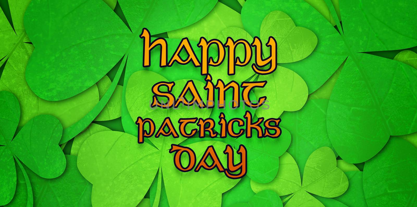 patricks day greeting against shamrock pattern