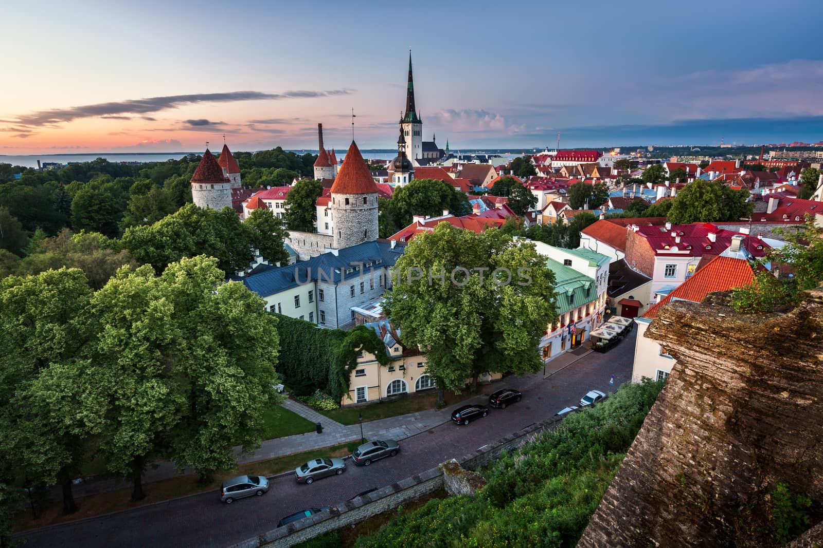 Aerial View of Tallinn Old Town from Toompea Hill in the Evening, Tallinn, Estonia