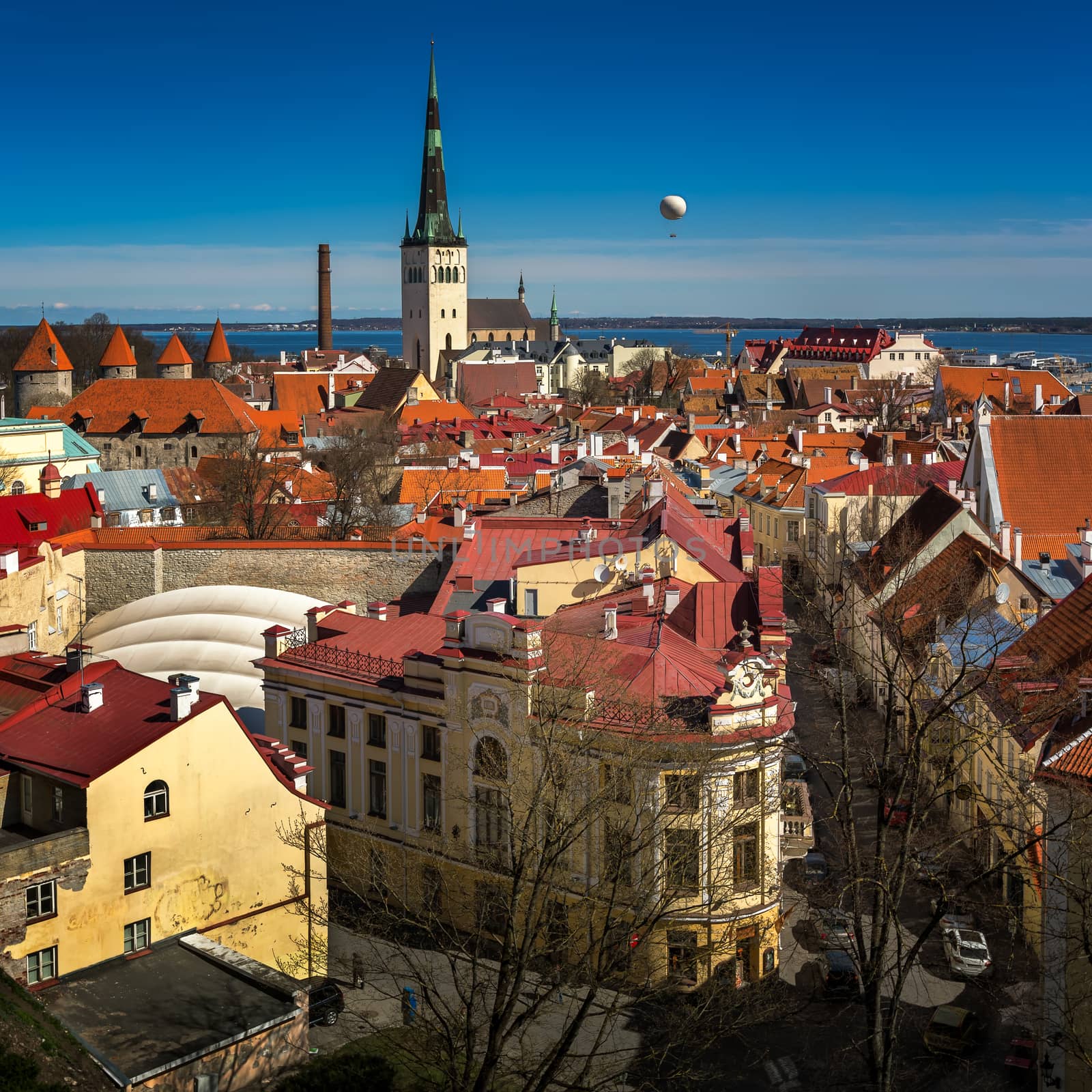 Aerial View of Tallinn Old Town and Olaviste Church from Toompea by anshar
